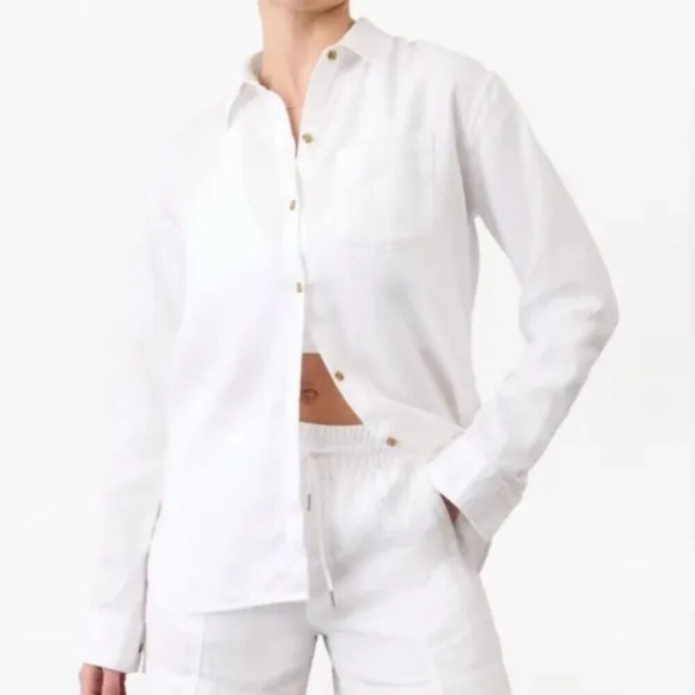 Athleta Retreat 100% Linen Long Sleeve Shirt